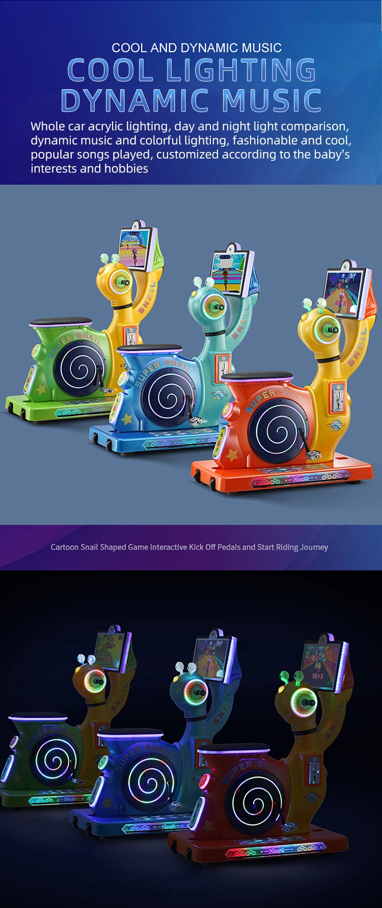 Coin Game Console Snail Cycling Children′s Playground Video Game Equipment Coin Operated Kiddie Rides